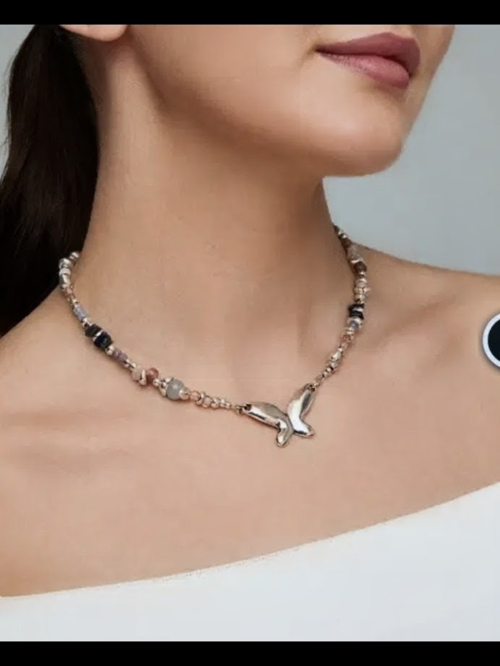 Silver Plated Butterfly and Beads Necklace UNOde50